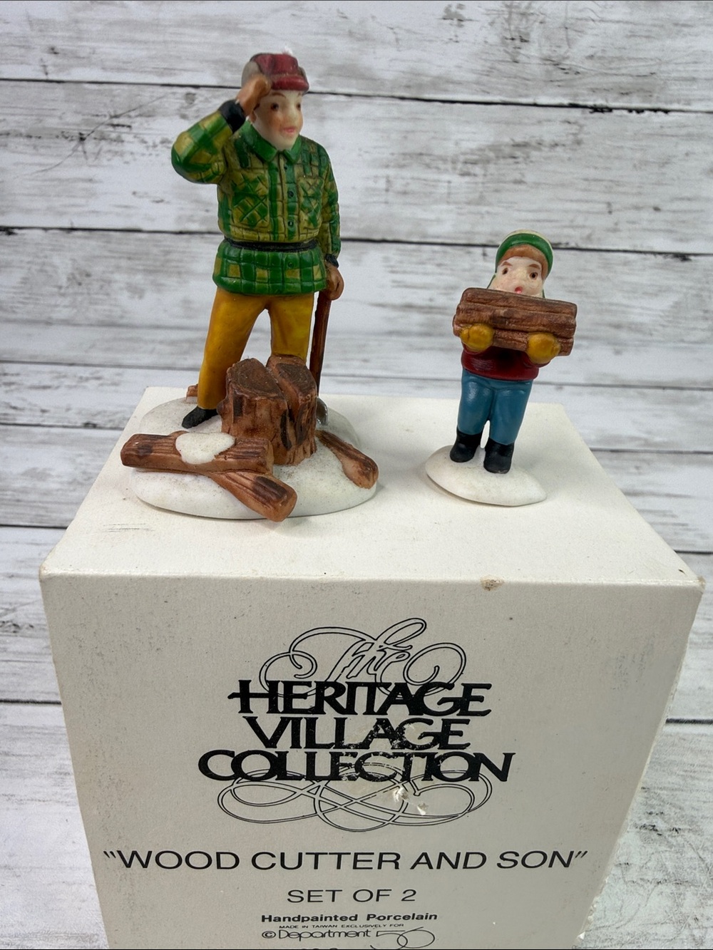 Dept. 56 Heritage Village Porcelain Wood Cutter & Son Figure 5986-2 Christmas